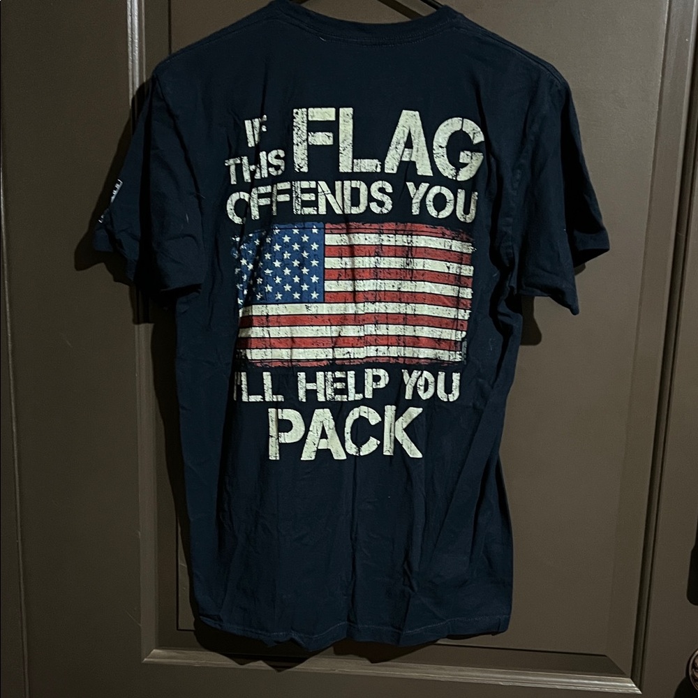 Men's Short Sleeve Graphic Tee - Navy with American Flag